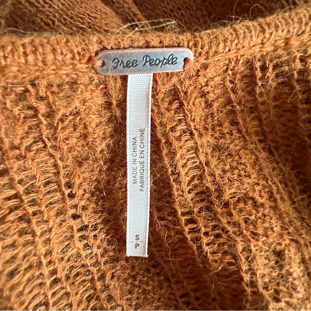 Free People Found My Friend Open Knit Waterfall Sweater Honey Rust - Picture 8 of 10